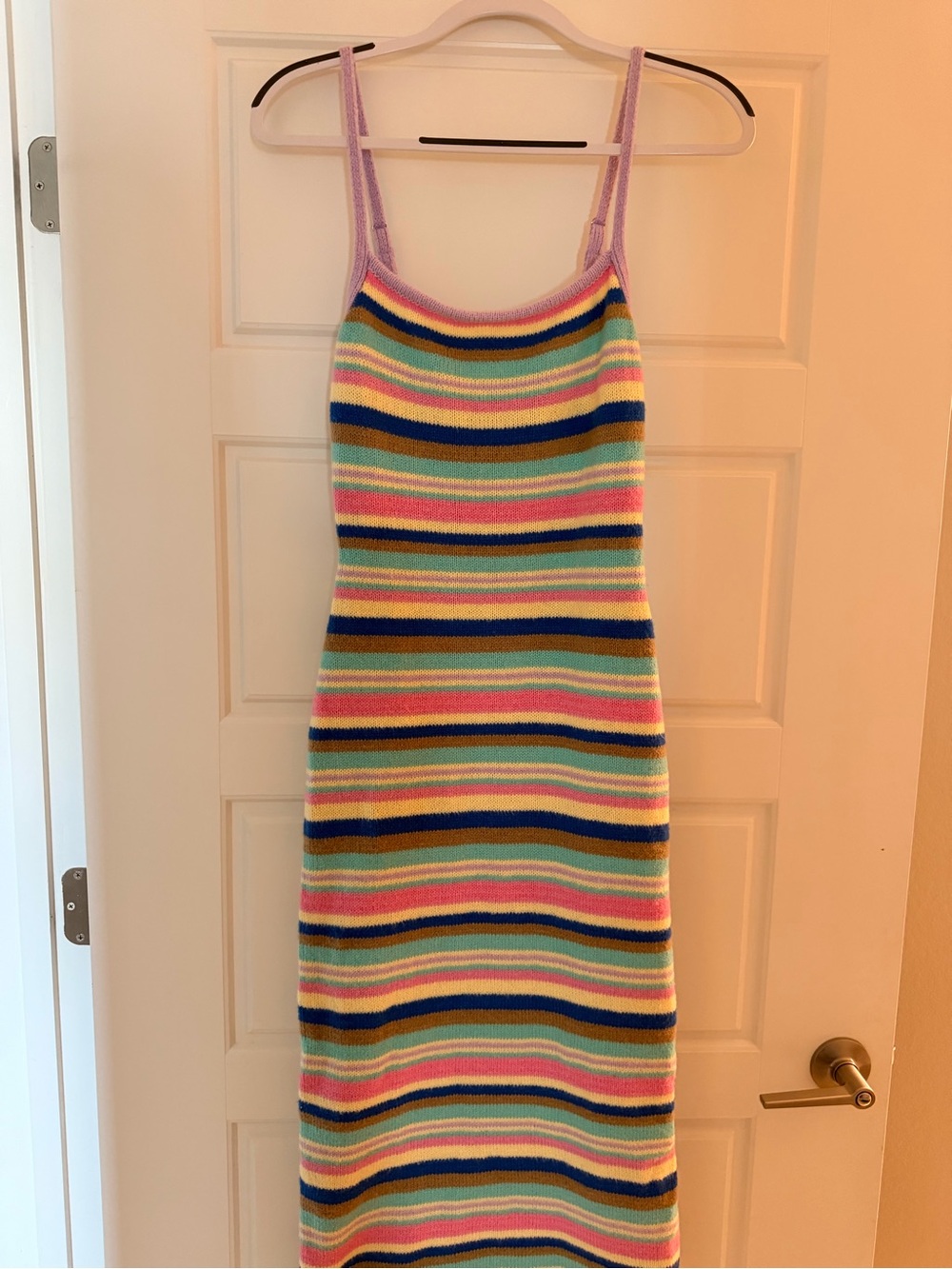 Le Lis Pastel Multicolor Striped Knit Slip Dress with Lilac Straps